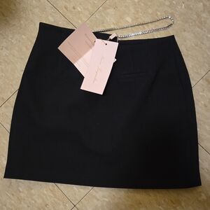 NWT NANA JACQUELINE Crystal Diamond Rhinestone Belted Waist Black Mini Skirt